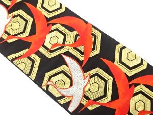 アンティーク　重ね亀甲に群鶴模様織り出し袋帯（着用可）